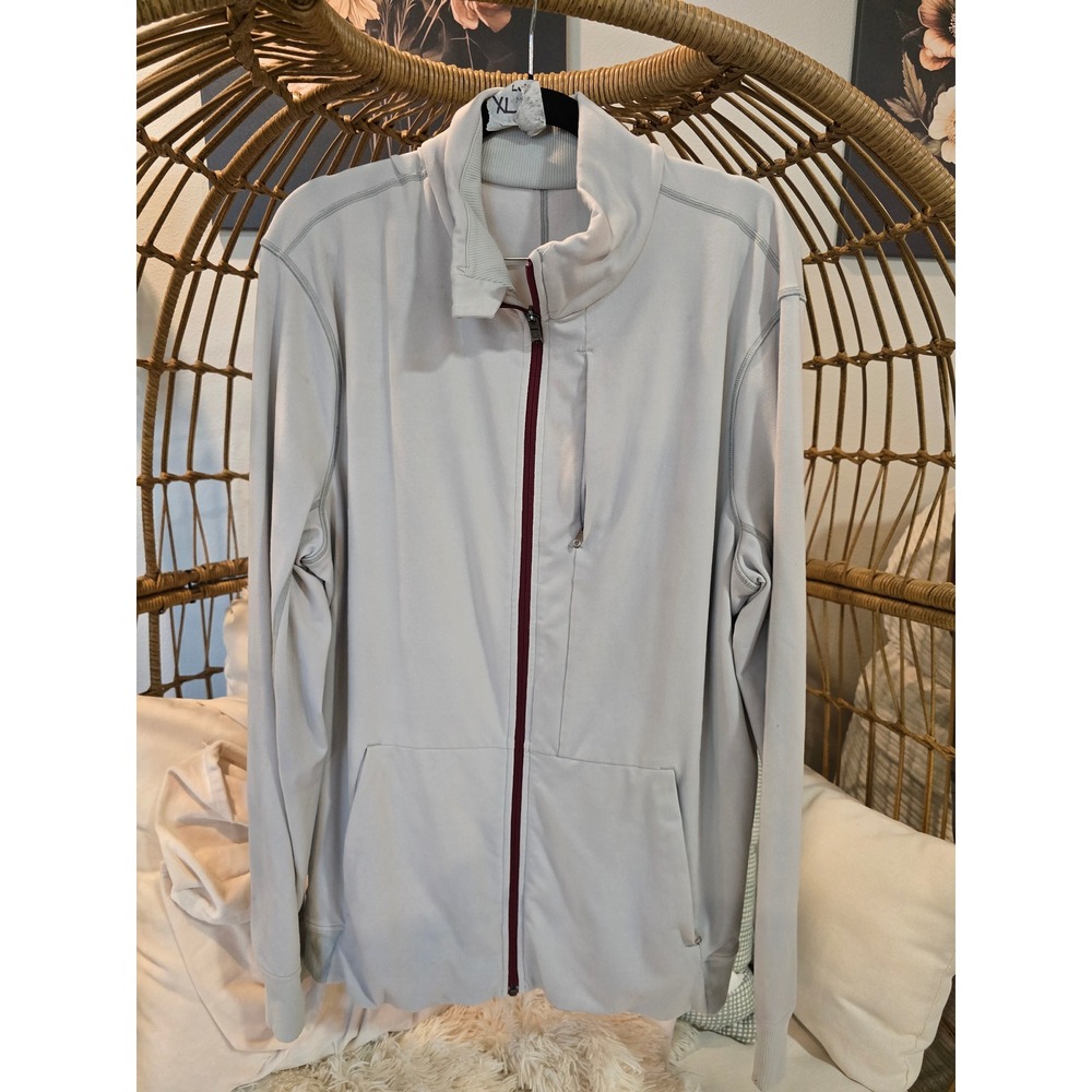 Lululemon Mens Full Zip Athletic Jacket Gray Maroon XL Lightweight Track Top